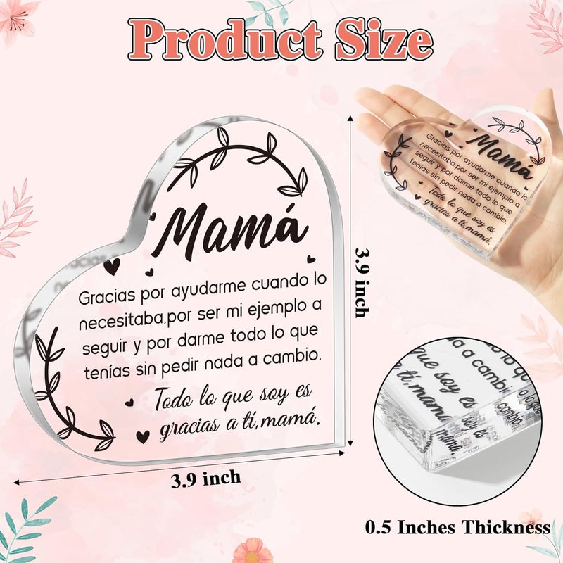 Yopyame Spanish Mom Acrylic Gifts - Regalos para Mamá Heart Acrylic Plaque for Office Deck Decor Ideas Keepsake Paperweight for Mom in Spanish Mother's Day Christmas Gifts for Mamá from Daughter Son - Image 2